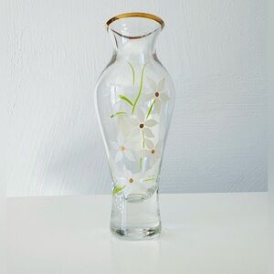 Lenox Clear Glass Mini Bud Vase with Hand Painted White Floral Detail - Romania